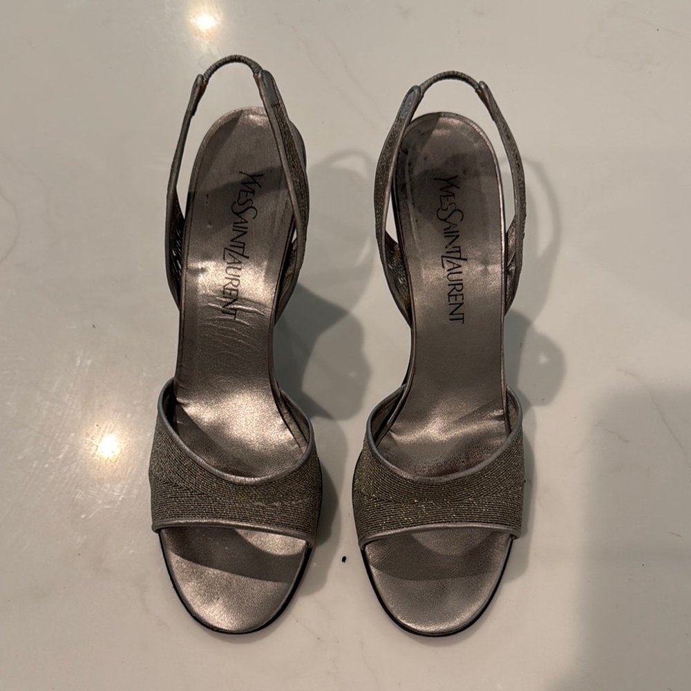 Yves Saint Laurent Silver Slingback Heels